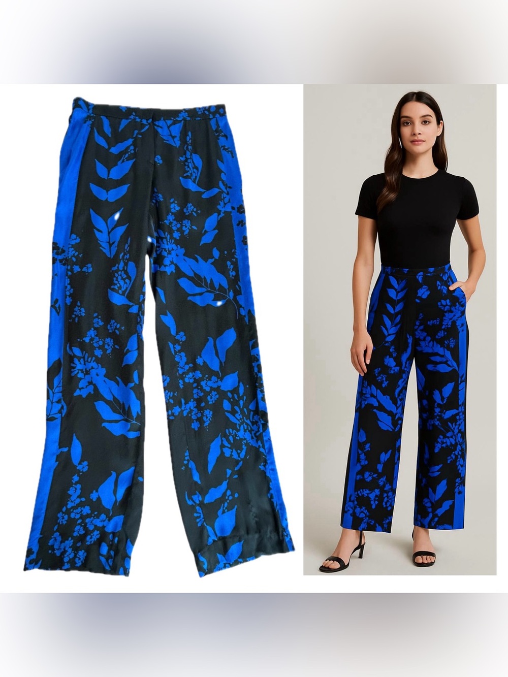 Judith & Charles Blue Botanical leg print tropical Wide-Leg Pants Women's Sz 4